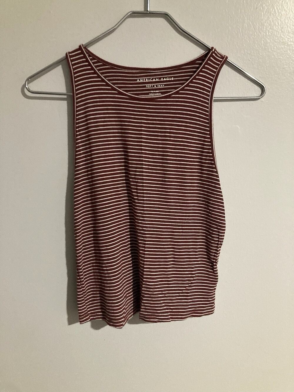 American Eagle Woman’s Size Small Red White Striped Tank Top Soft & Sexy